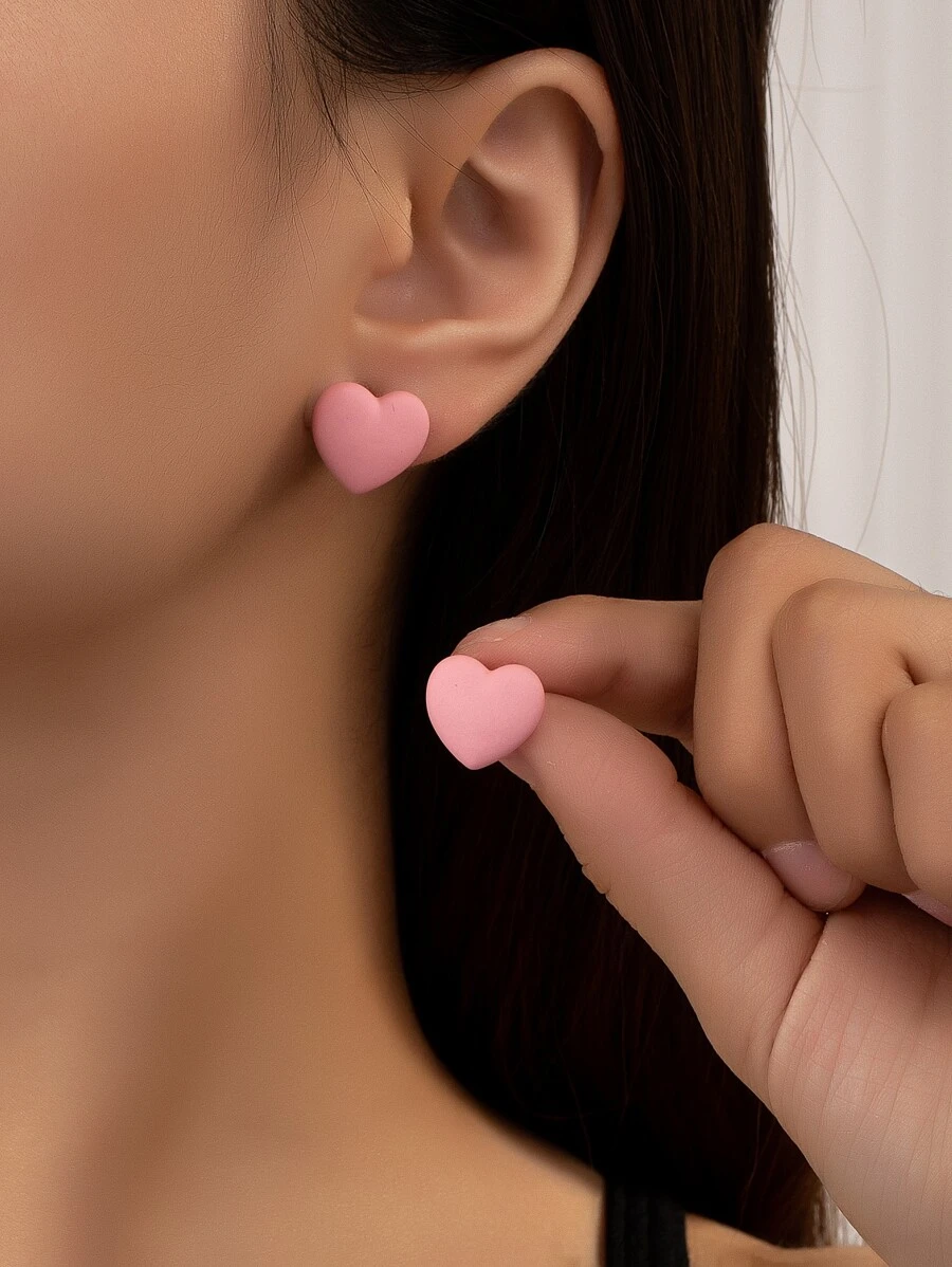 心形耳钉 情人节、妈妈、母亲、母亲节、礼物 - 粉色 - 查看 1