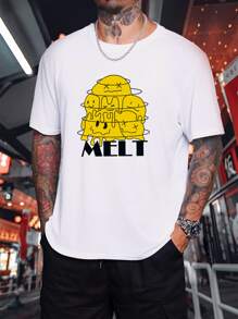 Manfinity Hombres Camiseta con estampado de dibujos animados y letra - Blanco - Ver 1