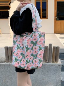 夏季超級清新歐美法式菱形小花紋時尚學生背包，情人節玫瑰愛心物品 - 彩色 - 查看 2