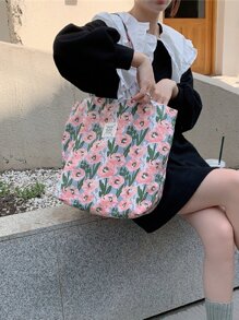 夏季超級清新歐美法式菱形小花紋時尚學生背包，情人節玫瑰愛心物品 - 彩色 - 查看 3