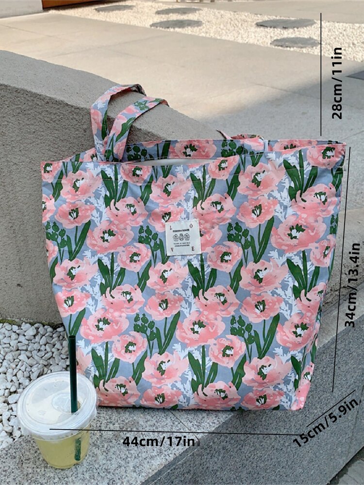 夏季超級清新歐美法式菱形小花紋時尚學生背包，情人節玫瑰愛心物品 - 彩色 - 查看 3