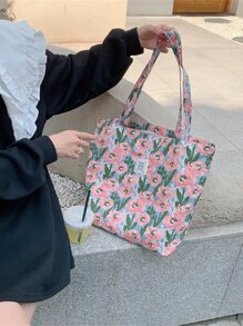 夏季超級清新歐美法式菱形小花紋時尚學生背包，情人節玫瑰愛心物品 - 彩色 - 查看 7