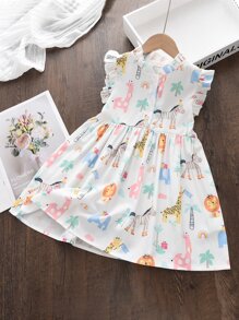 SHEIN Vestido de niña con volantes y estampado de dibujos animados, vestido de verano para niña pequeña, vestido de verano para niña - Blanco - Ver 1