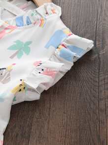 SHEIN Vestido de niña con volantes y estampado de dibujos animados, vestido de verano para niña pequeña, vestido de verano para niña - Blanco - Ver 5