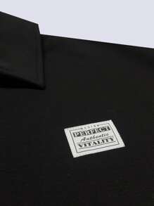 Manfinity Hypemode Loose Fit Men's Polo Shirt With Letter Patchwork, Lace-Up Front And Drop Shoulders - Black - View 4