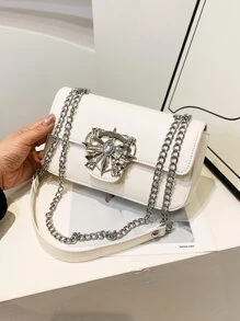 Rhinestone Decor Flap Square Bag Fashion - White - View 1