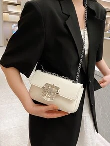 Rhinestone Decor Flap Square Bag Fashion - White - View 5