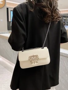 Rhinestone Decor Flap Square Bag Fashion - White - View 6