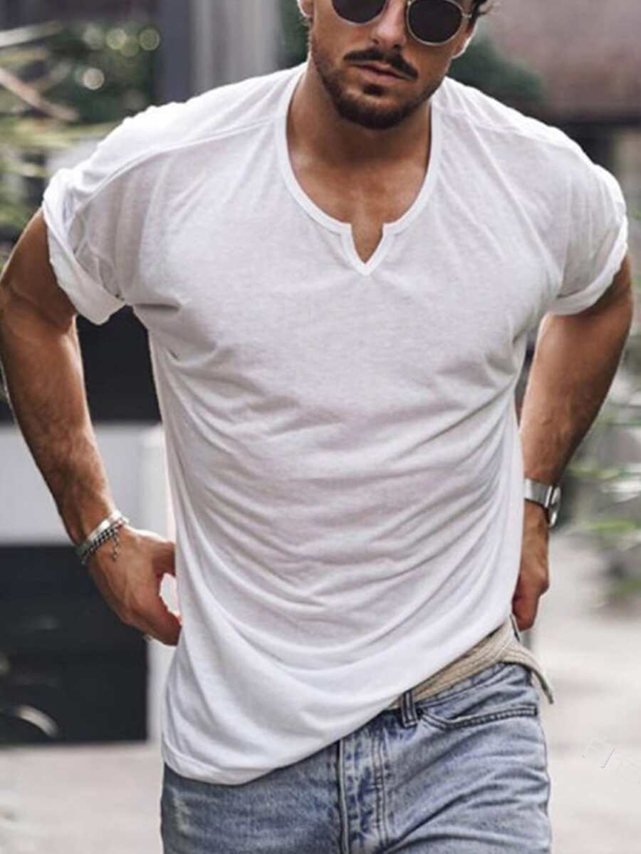 Manfinity Homme Áo thun & Áo lót Nam Cao thấp màu trơn Giải trí - trắng - Xem 1
