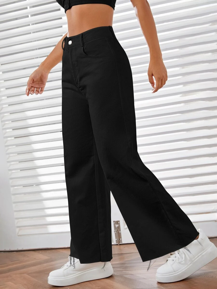 SHEIN EZwear Quần ống rộng khóa kéo chắc chắn - màu đen - Xem 1