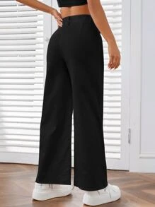SHEIN EZwear Quần ống rộng khóa kéo chắc chắn - màu đen - Xem 2