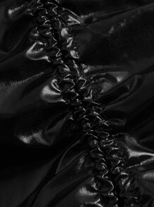 SHEIN ICON Rave Solid Drawstring PU Leather Skirt - Black - View 6