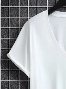 Manfinity Homme Men Cotton Solid V Neck Plain Casual Cotton Short Sleeve Tee, Boyfriend Gift, For Work - White - View 4