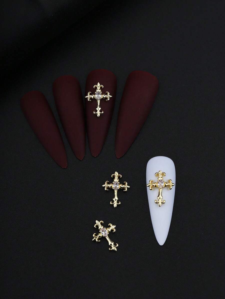 Halloween 4 cái Vàng Rhinestone Trang trí Thiết kế Chữ thập Nghệ thuật Làm móng Trang trí Phong cách Châu Âu và Mỹ Ánh sáng Sang trọng Đồng khảm Zirconia Móng tay Chữ thập, Phong cách Gothic Tối kim loại Trang trí Kim cương, Ba chiều Đơn giản Đa năng Kim cương Flash Móng tay, Kết cấu kim loại Y2k Trang trí Nghệ thuật Làm móng DIY, Phụ kiện Trang trí Móng tay Giả Rhinestone Móng tay Bùa chú Móng tay Đồ dùng Làm móng Đá quý Làm móng - Vàng - Xem 1