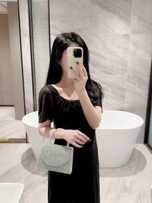 Moonlit EveBag Thời trang, Tối giản, Giản dị, Lấp lánh Bling, Sequin, Sang trọng, Trang trí bằng kim cương nhỏ sáng bóng Túi vuông lấp lánh Quyến rũ, Ví cô dâu hoàn hảo cho đám cưới, Tiệc vũ hội & sự kiện Túi buổi tối, Túi ăn tối cho cô gái dự tiệc, Phụ nữ - Bạc - Xem 3