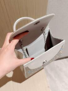 Moonlit EveBag Thời trang, Tối giản, Giản dị, Lấp lánh Bling, Sequin, Sang trọng, Trang trí bằng kim cương nhỏ sáng bóng Túi vuông lấp lánh Quyến rũ, Ví cô dâu hoàn hảo cho đám cưới, Tiệc vũ hội & sự kiện Túi buổi tối, Túi ăn tối cho cô gái dự tiệc, Phụ nữ - Bạc - Xem 4