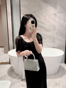 Moonlit EveBag Thời trang, Tối giản, Giản dị, Lấp lánh Bling, Sequin, Sang trọng, Trang trí bằng kim cương nhỏ sáng bóng Túi vuông lấp lánh Quyến rũ, Ví cô dâu hoàn hảo cho đám cưới, Tiệc vũ hội & sự kiện Túi buổi tối, Túi ăn tối cho cô gái dự tiệc, Phụ nữ - Bạc - Xem 5