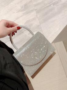 Moonlit EveBag Thời trang, Tối giản, Giản dị, Lấp lánh Bling, Sequin, Sang trọng, Trang trí bằng kim cương nhỏ sáng bóng Túi vuông lấp lánh Quyến rũ, Ví cô dâu hoàn hảo cho đám cưới, Tiệc vũ hội & sự kiện Túi buổi tối, Túi ăn tối cho cô gái dự tiệc, Phụ nữ - Bạc - Xem 6