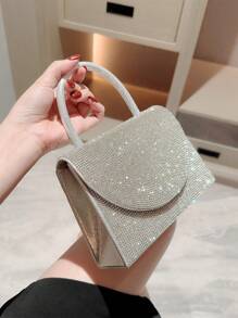 Moonlit EveBag Thời trang, Tối giản, Giản dị, Lấp lánh Bling, Sequin, Sang trọng, Trang trí bằng kim cương nhỏ sáng bóng Túi vuông lấp lánh Quyến rũ, Ví cô dâu hoàn hảo cho đám cưới, Tiệc vũ hội & sự kiện Túi buổi tối, Túi ăn tối cho cô gái dự tiệc, Phụ nữ - Bạc - Xem 8