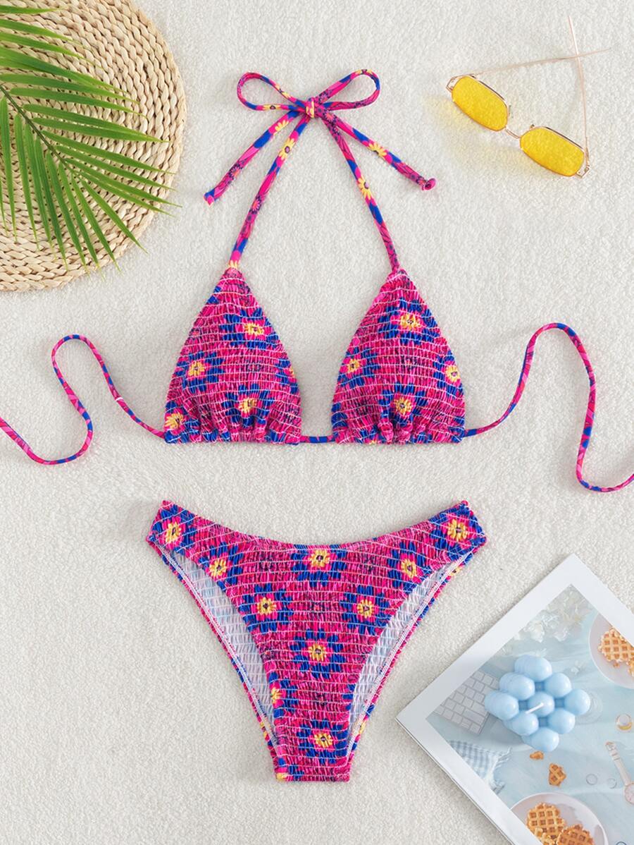 Bộ Bikini Nữ Buộc lại Thêu Smock Hoa - Nhiều màu - Xem 1