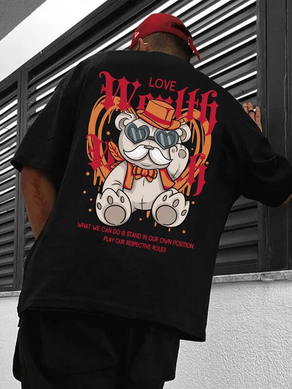 Manfinity 男士卡通和標語圖案T恤