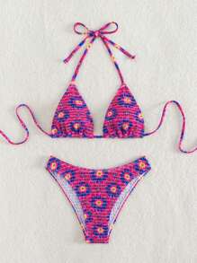 Bộ Bikini Nữ Buộc lại Thêu Smock Hoa - Nhiều màu - Xem 3