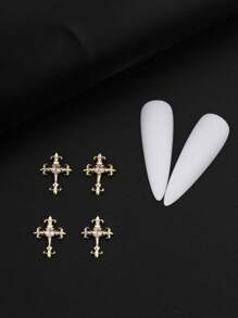 Halloween 4 cái Vàng Rhinestone Trang trí Thiết kế Chữ thập Nghệ thuật Làm móng Trang trí Phong cách Châu Âu và Mỹ Ánh sáng Sang trọng Đồng khảm Zirconia Móng tay Chữ thập, Phong cách Gothic Tối kim loại Trang trí Kim cương, Ba chiều Đơn giản Đa năng Kim cương Flash Móng tay, Kết cấu kim loại Y2k Trang trí Nghệ thuật Làm móng DIY, Phụ kiện Trang trí Móng tay Giả Rhinestone Móng tay Bùa chú Móng tay Đồ dùng Làm móng Đá quý Làm móng - Vàng - Xem 4