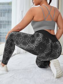 Plus Snakeskin Print Wideband Waist Sports Set - Multicolor - View 6