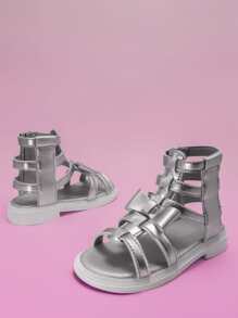 Girls Bow Decor Metallic Gladiator Sandals For Outdoor - Silver - View 1