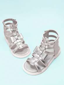 Girls Bow Decor Metallic Gladiator Sandals For Outdoor - Silver - View 2
