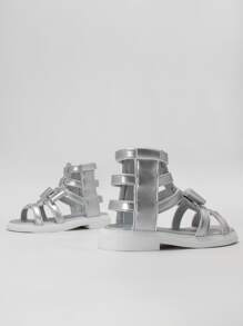 Girls Bow Decor Metallic Gladiator Sandals For Outdoor - Silver - View 6