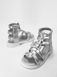 Girls Bow Decor Metallic Gladiator Sandals For Outdoor - Silver - View 5