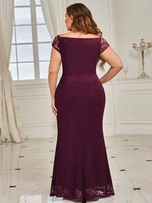 MIUSOL Vestido de encaje formal con dobladillo de sirena y escote corazón drapeado lateral - Burdeos - Ver 2