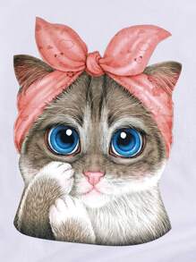 SHEIN LUNE Camiseta con estampado de gato - Blanco - Ver 6