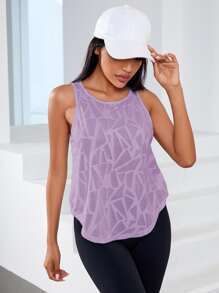 Sovereign Charm 3 件套迷彩印花蝙蝠袖弧形下摆运动 T 恤套装健身上衣健身背心 - 淡紫色 - 查看 4