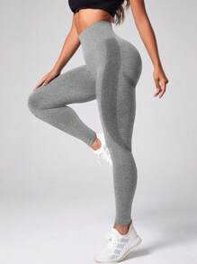 Yoga Basic 寬腰帶運動打底褲 - 淺灰色 - 查看 2