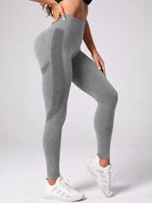 Yoga Basic 寬腰帶運動打底褲 - 淺灰色 - 查看 4