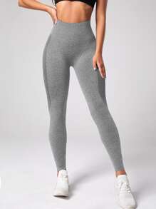 Yoga Basic 寬腰帶運動打底褲 - 淺灰色 - 查看 5