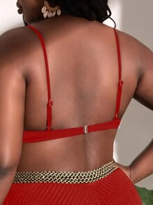 SHEIN Swim Curve Plus Solid Underwire Bikini Top - Red - View 2