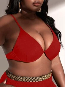SHEIN Swim Curve Plus Solid Underwire Bikini Top - Red - View 4