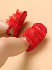 時尚露跟涼鞋適用於女孩嬰兒荷葉邊細節涼鞋 - 紅色 - 查看 4