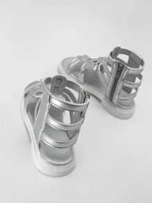 Girls Bow Decor Metallic Gladiator Sandals For Outdoor - Silver - View 9
