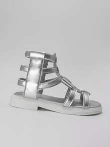 Girls Bow Decor Metallic Gladiator Sandals For Outdoor - Silver - View 4