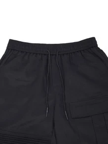 Manfinity Homme 男士翻蓋口袋腰部抽繩短褲 - 黑色 - 查看 3