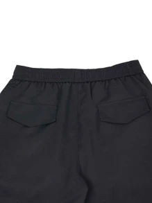 Manfinity Homme 男士翻蓋口袋腰部抽繩短褲 - 黑色 - 查看 4