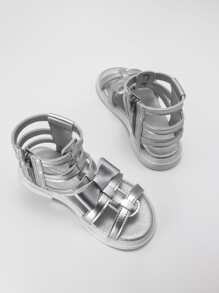 Girls Bow Decor Metallic Gladiator Sandals For Outdoor - Silver - View 8