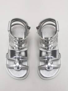 Girls Bow Decor Metallic Gladiator Sandals For Outdoor - Silver - View 11