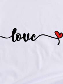 SHEIN LUNE Áo thun nữ Tim Lá thư Giải trí - trắng - Xem 4