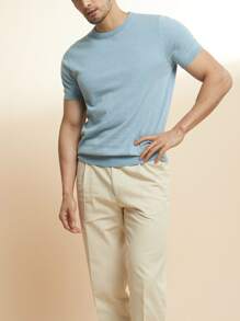 Manfinity Homme Áo dệt kim nam màu trơn Giải trí - Màu xanh nhạt - Xem 4