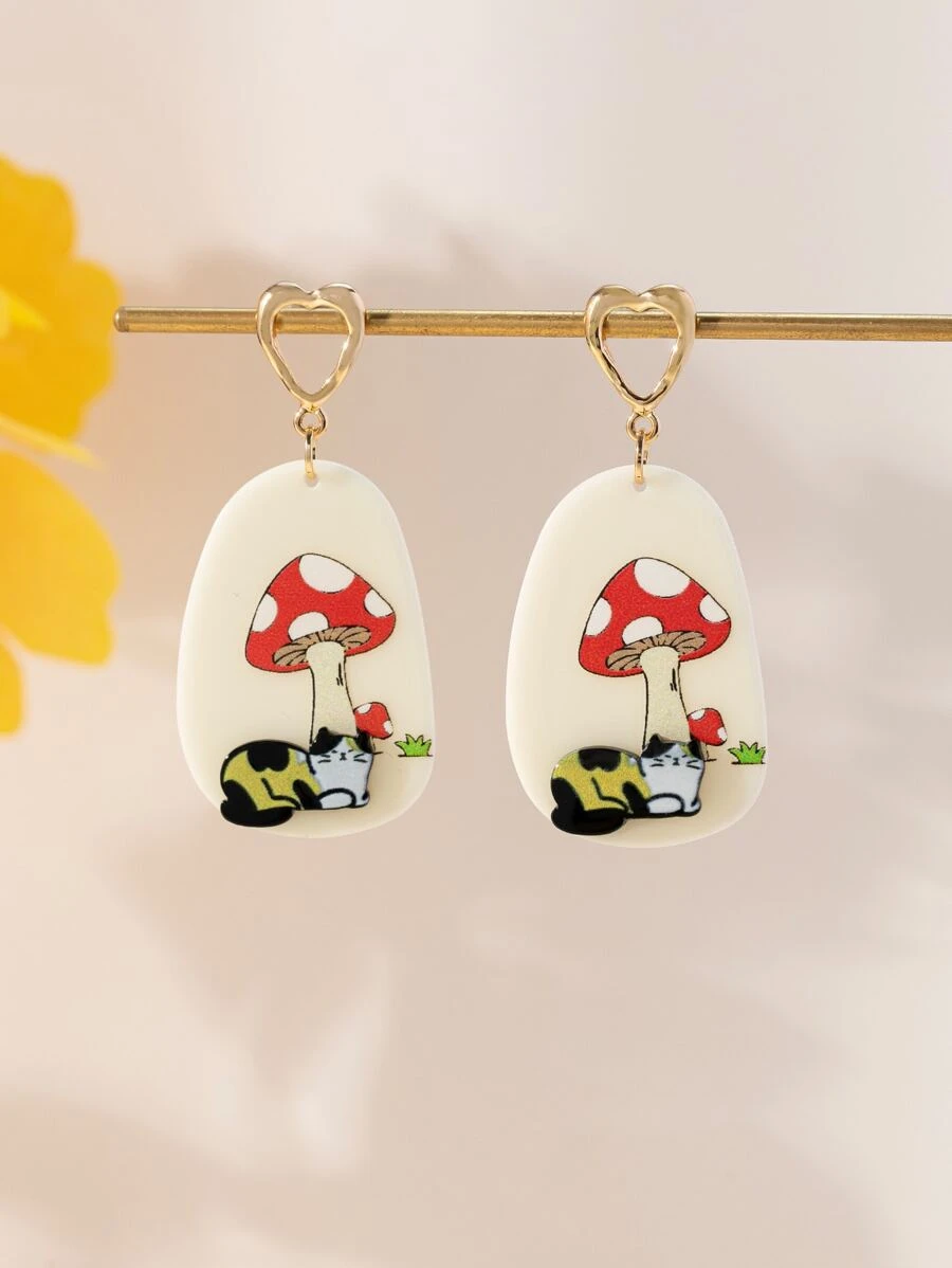 2入組蘑菇圖案幾何耳墜 - 彩色 - 查看 1